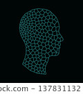 Cyan Neon Voronoi Human Head Profile on Black Background 137831132