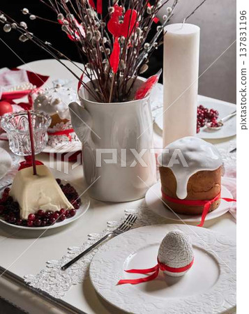 Homely ambiance featuring candlelit table and festive food presentation Homely ambiance featuring candlelit table and festive food presentation 137831196
