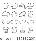 Set of sixteen chef hats and headwear outlines in different shapes 137831205
