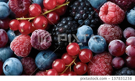Frozen mixed berries selection showing redcurrant raspberry blueberry Frozen mixed berries selection showing redcurrant raspberry blueberry 137831238