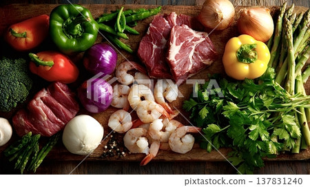 Fresh raw ingredients for healthy cooking preparation Fresh raw ingredients for healthy cooking preparation 137831240