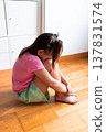 Young caucasian female child sitting cross legged in a room 137831574