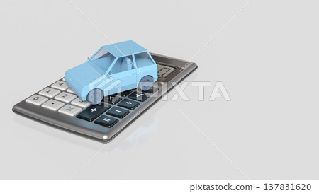Blue Low Poly Car On Calculator Finance Concept 3d render. 137831620