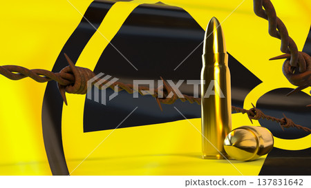 Nuclear Threat Concept With Bullets And Radioactive Warning Sign 3d render. 137831642