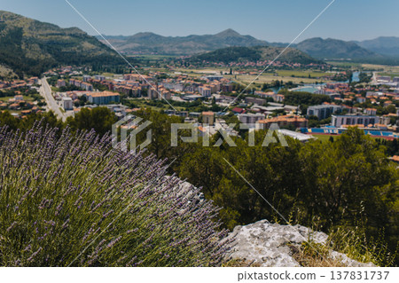 Amazing view of Trebinje city from the hill in a sunny day. Travel destination in Bosnia and Herzegovina. Amazing view of Trebinje city from the hill in a sunny day. Travel destination in Bosnia and Herzegovina. 137831737