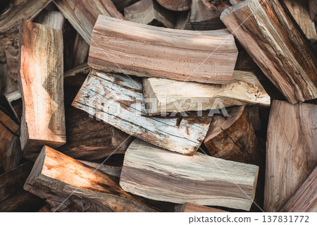 Preparation of firewood for the winter. Firewood background. Preparation of firewood for the winter. Firewood background. 137831772