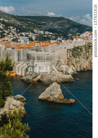 Amazing view of Dubrovnik old town from the hill. Travel destination in Croatia. 137831816