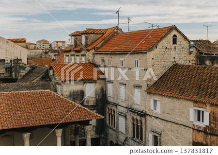 Amazing view of the roofs in Trogir old town. Travel destination in Croatia. 137831817