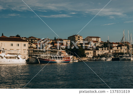 Amazing view of Trogir old town in a sunny day. Travel destination in Croatia. Amazing view of Trogir old town in a sunny day. Travel destination in Croatia. 137831819