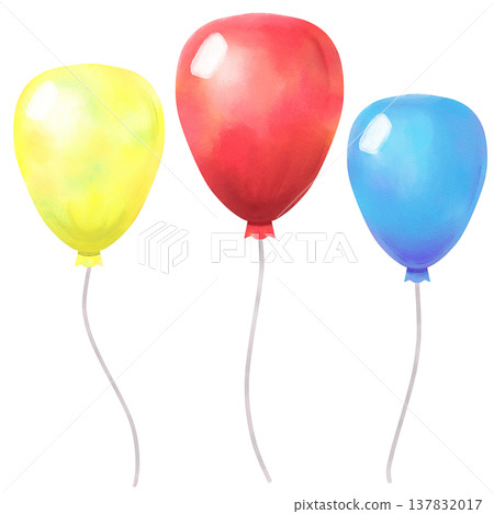 Red, blue, and yellow balloons - a stylish watercolor illustration 137832017