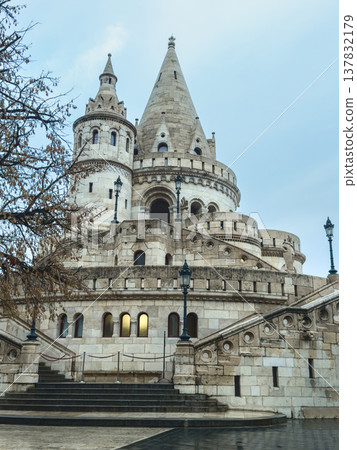 Fishermans Bastion Towers On Cloudy Day Fishermans Bastion Towers On Cloudy Day 137832179