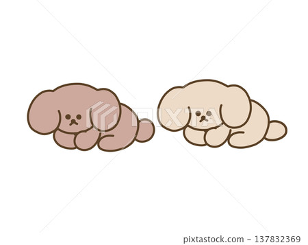 An illustration of cute dogs relaxing side by side. An illustration of cute dogs relaxing side by side. 137832369