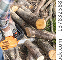 Chainsaw chopping wood 137832588