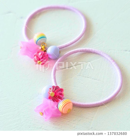 Handmade colorful kids' hair tie with lots of beads - light purple with a star Handmade colorful kids' hair tie with lots of beads - light purple with a star 137832680