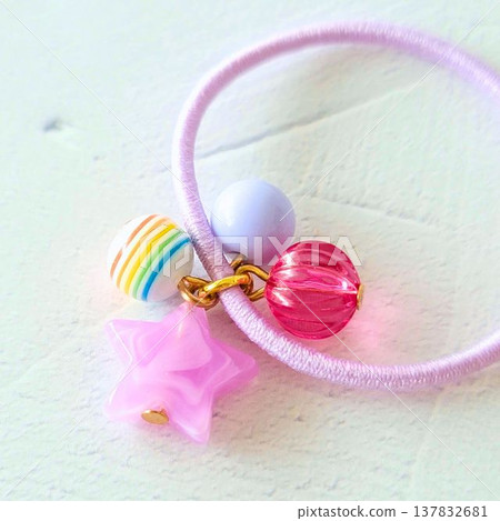 Handmade colorful kids' hair tie with lots of beads - light purple with a star Handmade colorful kids' hair tie with lots of beads - light purple with a star 137832681