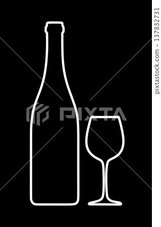 Wine bottle and wine glass line icon (white) 137832731
