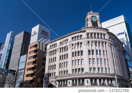 Ginza cityscape, Tokyo - canyons of skyscrapers Ginza cityscape, Tokyo - canyons of skyscrapers 137832790