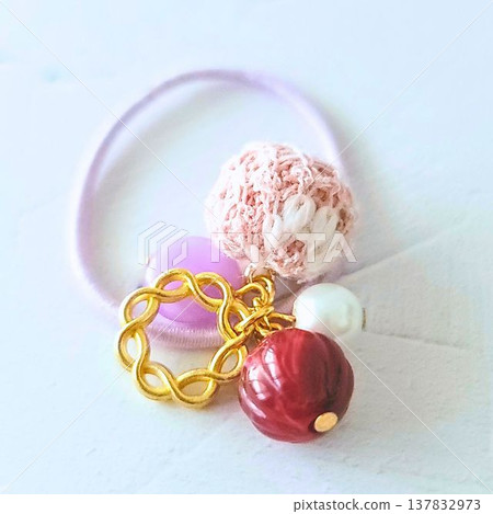 Handmade kids' hair ties with lots of colorful beads and tweed fabric ball charms. Handmade kids' hair ties with lots of colorful beads and tweed fabric ball charms. 137832973