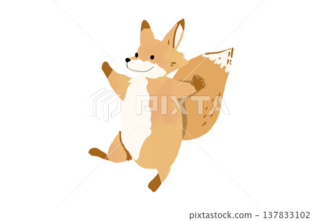 A hand-drawn watercolor-style illustration of a fox character happily jumping. A hand-drawn watercolor-style illustration of a fox character happily jumping. 137833102