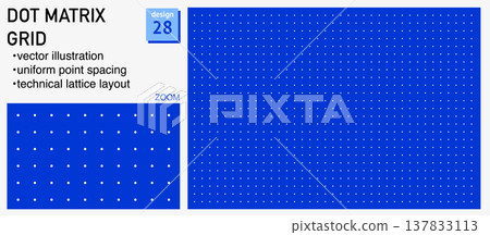 Blueprint grid system dot matrix geometry, zoom detail view. Point spacing structure demonstration, engineering Blueprint grid system dot matrix geometry, zoom detail view. Point spacing structure demonstration, engineering 137833113