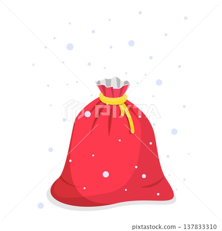 3D Isometric Flat Vector Illustration of Christmas Sack, Christmas Gift Box In Santa Claus Red Bag Against A Solid Background. Item 1 137833310