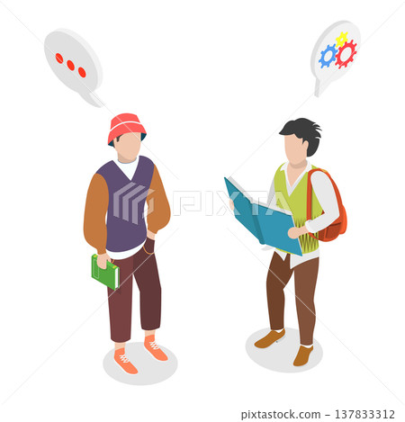 3D Isometric Flat Vector Illustration of Reading Characters, Collection Of Students Engaged In Reading Books. Item 3 137833312