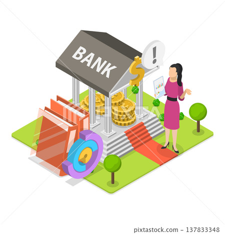 3D Isometric Flat Vector Illustration of Online Banking, Set Of Financial Scenes. Item 3 3D Isometric Flat Vector Illustration of Online Banking, Set Of Financial Scenes. Item 3 137833348