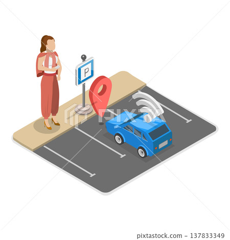 3D Isometric Flat Vector Illustration of Robotic Vehicle, Set Of Abstract Concept of Autonomous Car. Item 3 137833349