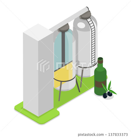 3D Isometric Flat Vector Illustration of Production of Olive Oil , Manufacture Process Stages. Item 2 137833373
