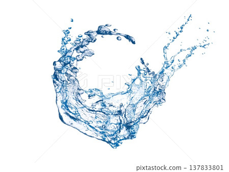 A 3D illustration of a dynamic, abstract blue splash of water on a white background. A 3D illustration of a dynamic, abstract blue splash of water on a white background. 137833801