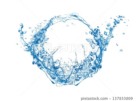 白色背景上的動態抽象藍色水花的3D插圖。 137833809