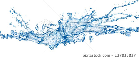 A 3D illustration of a dynamic, abstract blue splash of water on a white background. A 3D illustration of a dynamic, abstract blue splash of water on a white background. 137833837