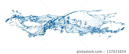 A 3D illustration of a dynamic, abstract blue splash of water on a white background. A 3D illustration of a dynamic, abstract blue splash of water on a white background. 137833854