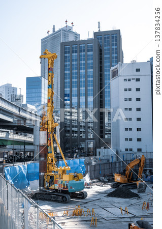 Ikebukuro under redevelopment: Heavy machinery, buildings, and the Metropolitan Expressway. 2026.02 c-5 Cool Color 137834256