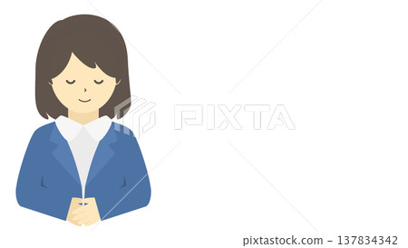 A female office worker bowing | Simple illustration of a businesswoman greeting and bowing (front view, upper body) 137834342
