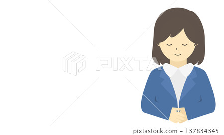 A female office worker bowing | Simple illustration of a businesswoman greeting and bowing (front view, upper body) 137834345