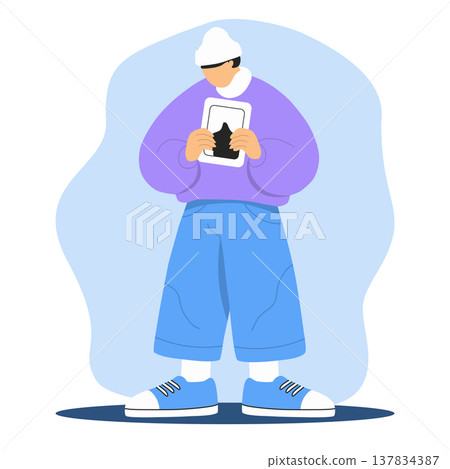 Memory and Remembrance Concept Person Holding Photo Frame Illustration 137834387