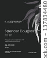Modern memorial and funeral invitation card template design, dark green decorated with eucalyptus leaves 137834480