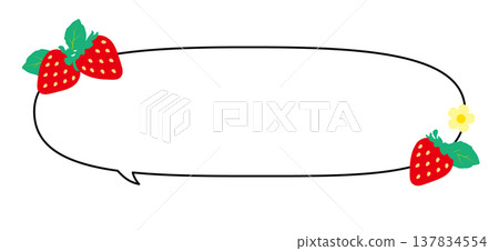 Strawberries and flowers arranged diagonally in an oval speech bubble - a cute conversation frame Strawberries and flowers arranged diagonally in an oval speech bubble - a cute conversation frame 137834554