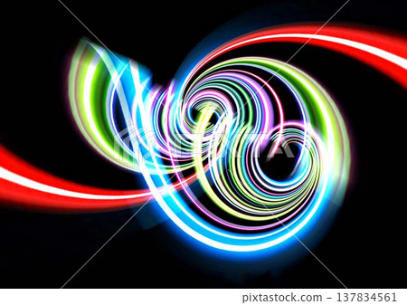 Colorful neon light lines swirling against a black background: Technology/Digital Background 137834561
