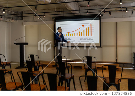 一位講師在空蕩蕩的場地演講。 137834886