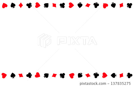 以撲克牌符號為主題的邊框背景。花色裝飾邊框垂直排列。 以撲克牌符號為主題的邊框背景。花色裝飾邊框垂直排列。 137835275