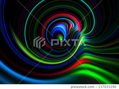 Colorful neon light wavy lines flowing against a black background - Technology/Digital Background 137835290