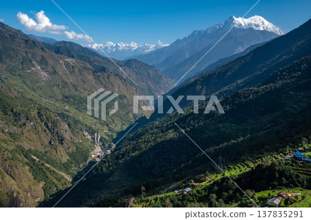 Ganesh himal range seen on the way to Syafrubesi, Nepal.  137835291