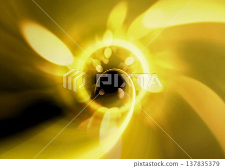 A swirling wave of golden neon light against a black background. Technology/Digital background. 137835379