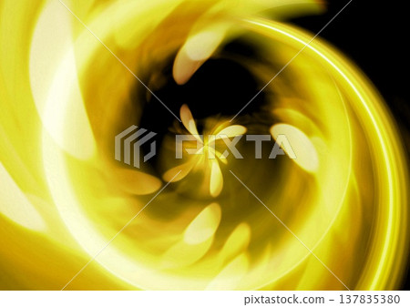 A swirling wave of golden neon light against a black background. Technology/Digital background. 137835380