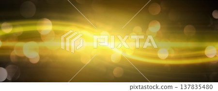 A wavy line of golden neon light flowing against a black background. Technology/Digital background. A wavy line of golden neon light flowing against a black background. Technology/Digital background. 137835480