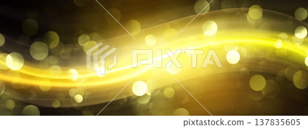 A wavy line of golden neon light flowing against a black background. Technology/Digital background. A wavy line of golden neon light flowing against a black background. Technology/Digital background. 137835605
