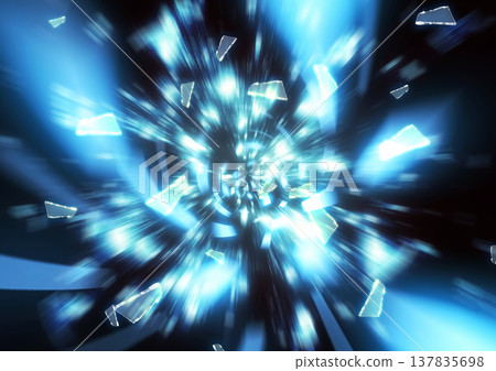 抽象背景，藍色光粒子呈放射狀散射。 137835698
