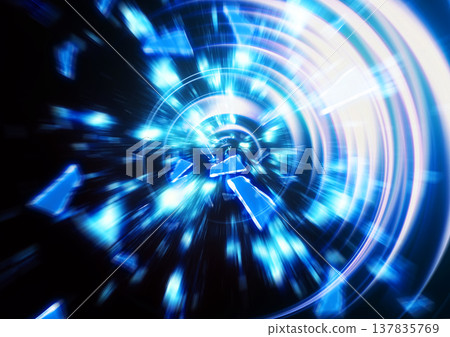 抽象背景，藍色光粒子呈放射狀散射。 137835769